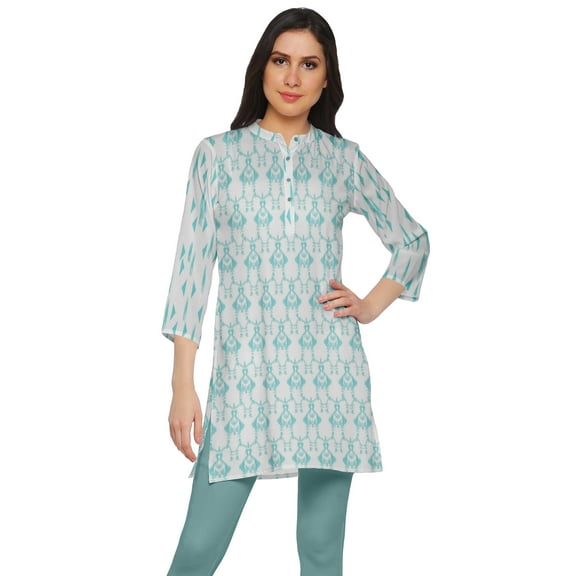 Moomaya Poly Crepe Close Collar Neck Short Kurtis For Women Printed Dress Top