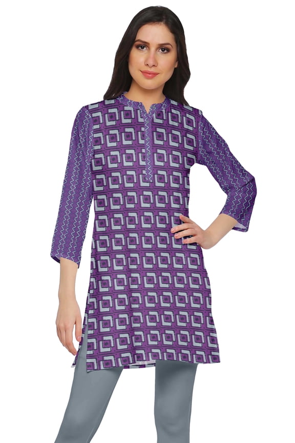 Poly Crepe Mini Kurta Summer Tunic Printed Short Kurtis For Women