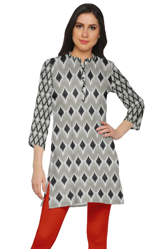 Poly Crepe Mini Kurta Summer Tunic Printed Short Kurtis For Women