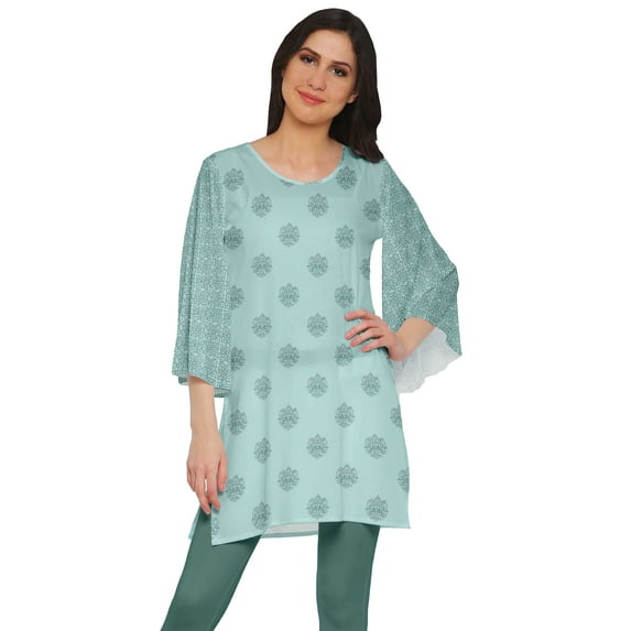 Moomaya Poly Crepe Short Kurtis For Women Printed Kimono Sleeve Dress Indian Top