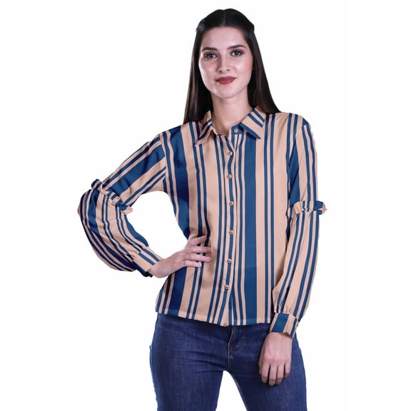 Moomaya Print Button Down Shirts For Women Moss&nbsp;Georgette Collar Top&nbsp;Casual Wear