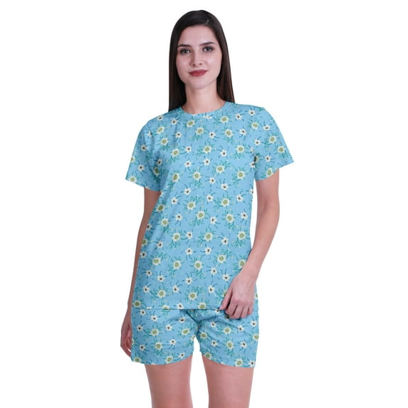 Moomaya Printed 2 Pieces Pjs For Women T Shirt Shorts Set Sleepwear For Women