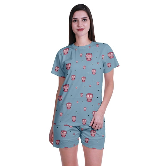 Moomaya Printed 2 Pieces Pjs For Women T Shirt Shorts Set Sleepwear For Women