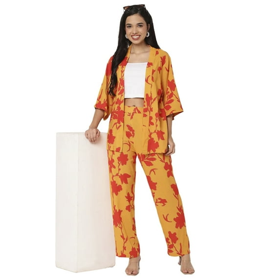 Moomaya Printed 2Pcs Co-Ord Set For Women, Rayon Shrug With Pants For Summers