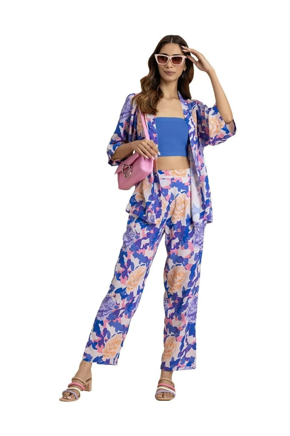 Printed 2Pcs Co-Ord Set For Women, Rayon Shrug With Pants For Summers