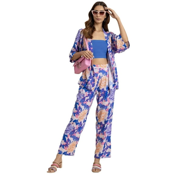 Moomaya Printed 2Pcs Co-Ord Set For Women, Rayon Shrug With Pants For Summers