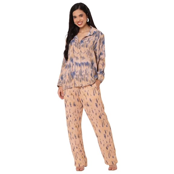 Moomaya Printed 2Pcs Co-Ord Set For Women, Shirt Top With Pants
