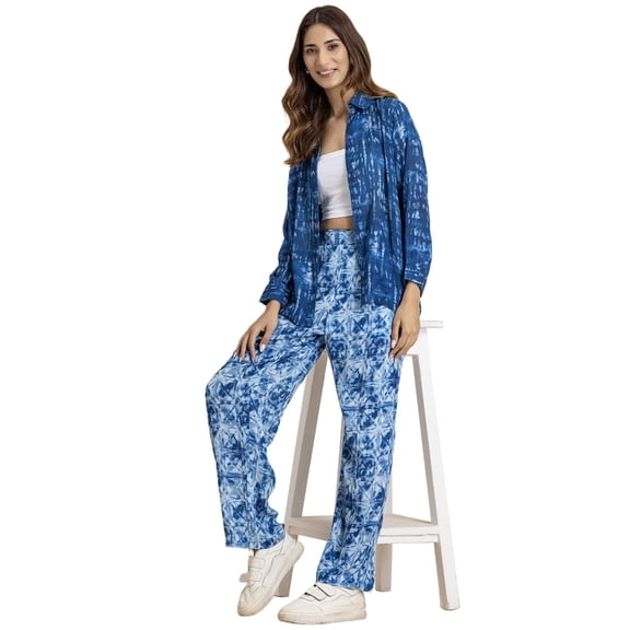 Moomaya Printed 2Pcs Co-Ord Set For Women, Viscose Shirt Top With Pants
