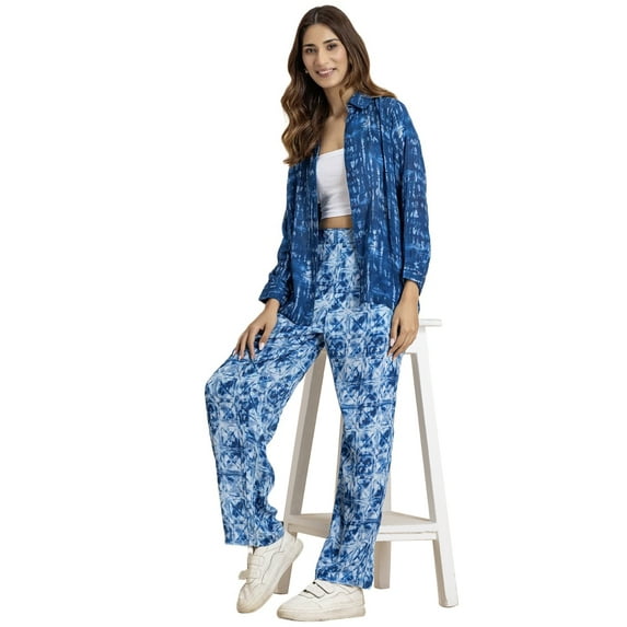 Moomaya Printed 2Pcs Co-Ord Set For Women, Viscose Shirt Top With Pants