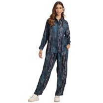 Moomaya Printed 2Pcs Co-Ord Set For Women, Viscose Shirt Top With Pants