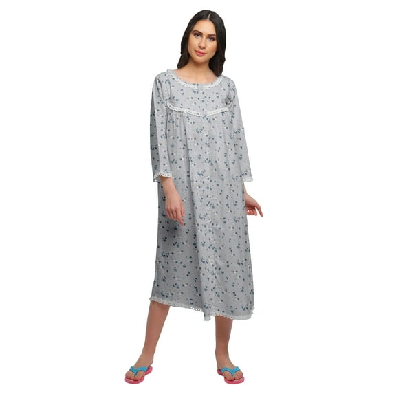 Moomaya Printed 3/4 Sleeve Nightdress Nursing Cotton Sleepwear For Women