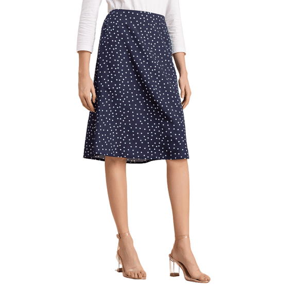 Moomaya Printed A-Line Skirt For Women, Elastic Waist Midi Length Formal Look Skirt