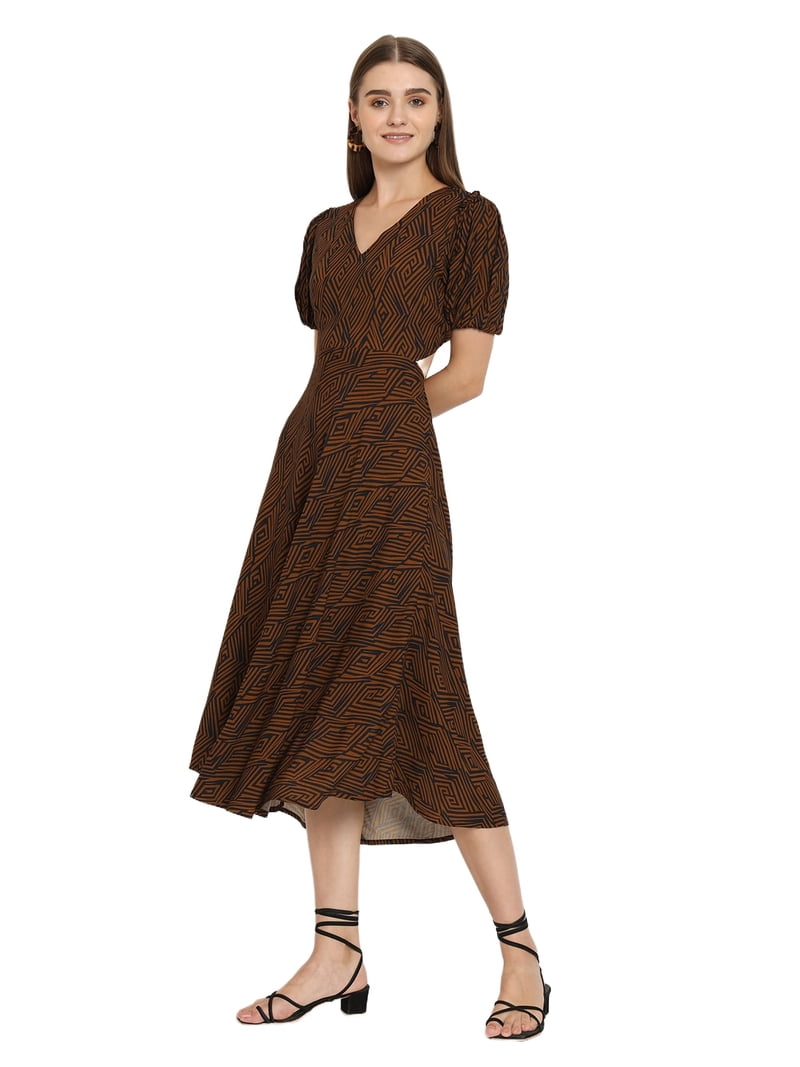 viscose a line dress Viscose Blend Conrast Biding Flowy A-Line Strappy Maxi Dress