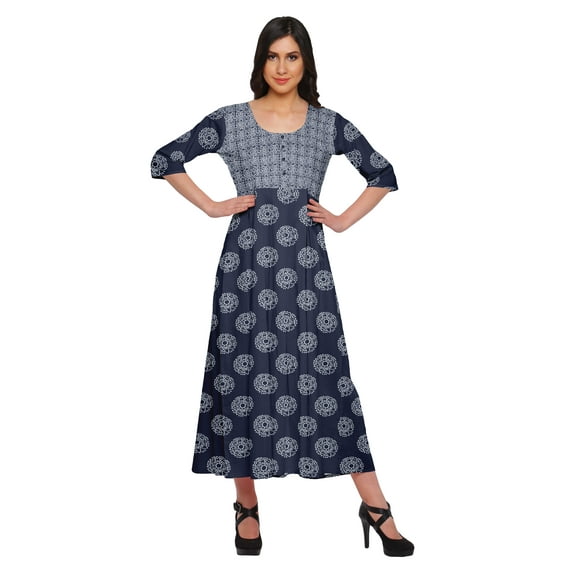 Moomaya Printed A-Line Kurtis For Women 3/4 Sleeve Kurta Summer Tunic