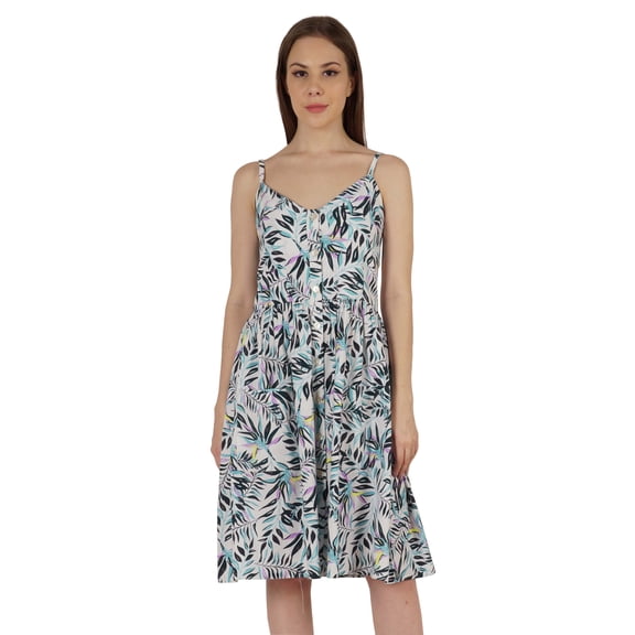 Moomaya Printed Adjustable Spaghetti Strap Dress For Women Summer Midi Dress with Pockets