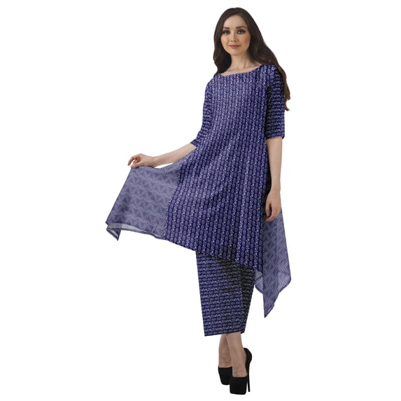 Moomaya Printed Asymmetric Kurti Pant Set Chanderi Women Ethnic Wear Plus Size