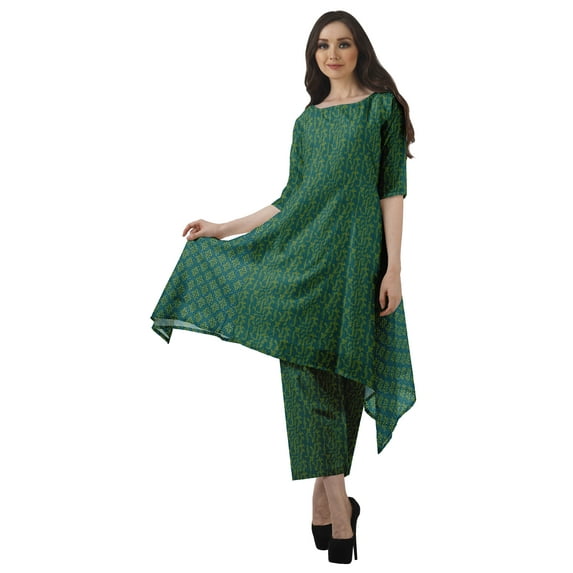 Moomaya Printed Asymmetric Kurti Pant Set Chanderi Women Ethnic Wear Plus Size