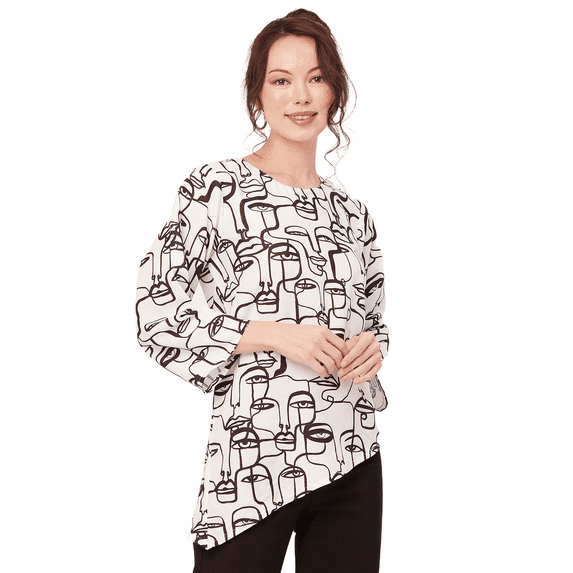 Moomaya Printed Asymmetric Tops For Women, Poly Rayon Long Sleeve Tunic Top