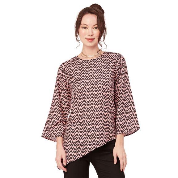Moomaya Printed Asymmetric Tops For Women, Poly Rayon Long Sleeve Tunic Top