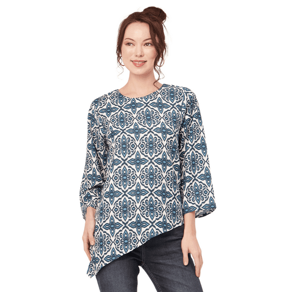 Moomaya Printed Asymmetric Tops For Women, Poly Rayon Long Sleeve Tunic Top