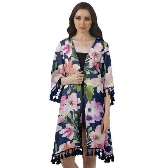 Moomaya Printed Beach Clothes For Women Fringes Shrug Swim Cover Up Cardigan