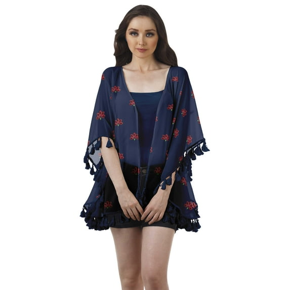 Moomaya Printed Beach Clothes For Women Tassel Shrug Swim Cover Up Cardigan
