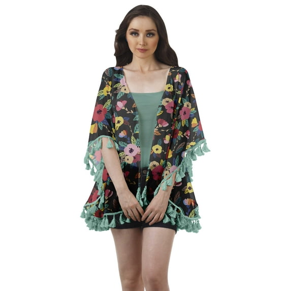 Moomaya Printed Beach Clothes For Women Tassel Shrug Swim Cover Up Cardigan