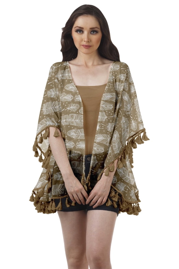 Printed Beach Clothes For Women Tassel Shrug Swim Cover Up Cardigan