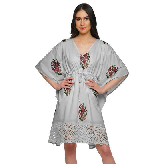 Moomaya Printed Bikini Cutwork Lace Caftan Kaftan Dresses For Women Plus Size