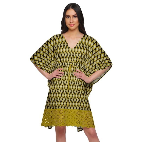 Moomaya Printed Bikini Cutwork Lace Caftan Kaftan Dresses For Women Plus Size