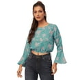 thumbnail image 1 of Moomaya Printed Blouson Top, Long Bell Sleeves Round Neck, Casual Crop Tops, 1 of 9
