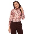 thumbnail image 1 of Moomaya Printed Button Down Collared Sheer Shirts, Long Sleeve High Low Hem Top, 1 of 8