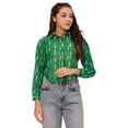 thumbnail image 1 of Moomaya Printed Button Down Collared Sheer Shirts, Long Sleeve High Low Hem Top, 1 of 9