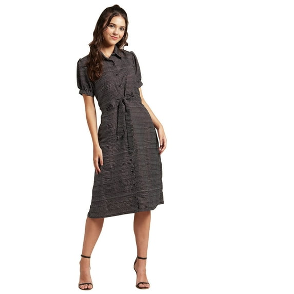 Moomaya Printed Button Down Shirt Dress For Women, Short Sleeve Midi Shirt Dress