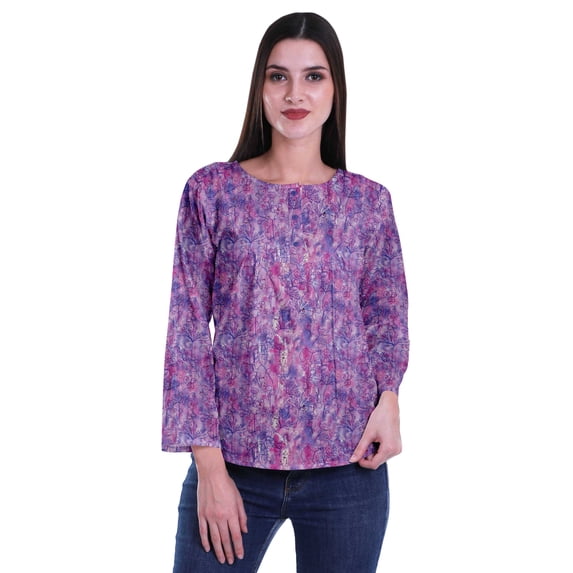 Moomaya Printed Button Placket Full Sleeve Top Round Neck WoMen's Casual Summer Tunic