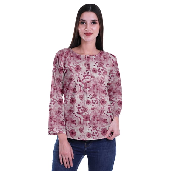 Moomaya Printed Button Placket Full Sleeve Top Round Neck WoMen's Casual Summer Tunic