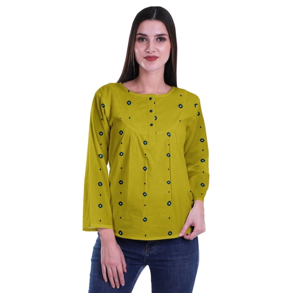 Moomaya Printed Button Placket Full Sleeve Top Round Neck WoMen's Casual Summer Tunic