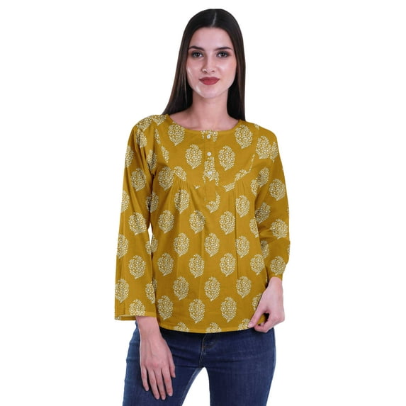 Moomaya Printed Button Placket Full Sleeve Top Round Neck WoMen's Casual Summer Tunic