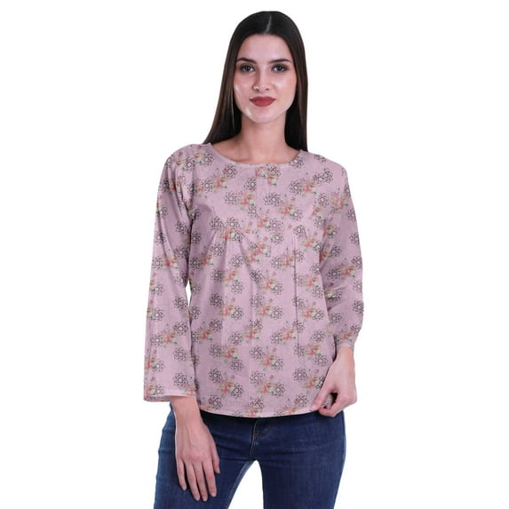 Moomaya Printed Button Placket Full Sleeve Top Round Neck WoMen's Casual Summer Tunic
