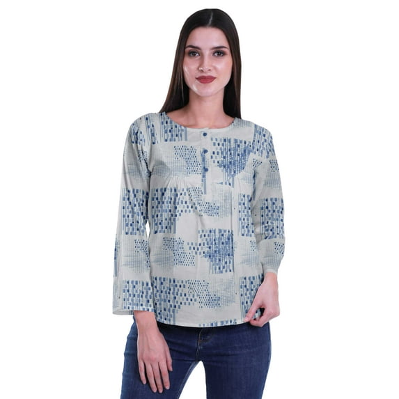 Moomaya Printed Button Placket Full Sleeve Top Round Neck WoMen's Casual Summer Tunic
