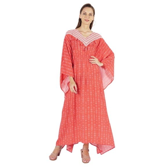 Moomaya Printed Caftan Gown Maxi Dress For Women Beachwear Party Kimono Cover Up Kaftan