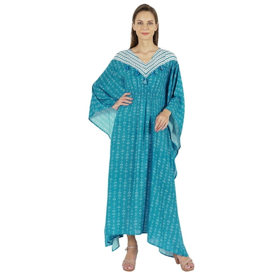 Moomaya Printed Caftan Gown Maxi Dress For Women Beachwear Party Kimono Cover Up Kaftan