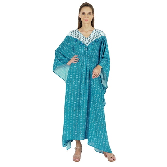 Moomaya Printed Caftan Gown Maxi Dress For Women Beachwear Party Kimono Cover Up Kaftan