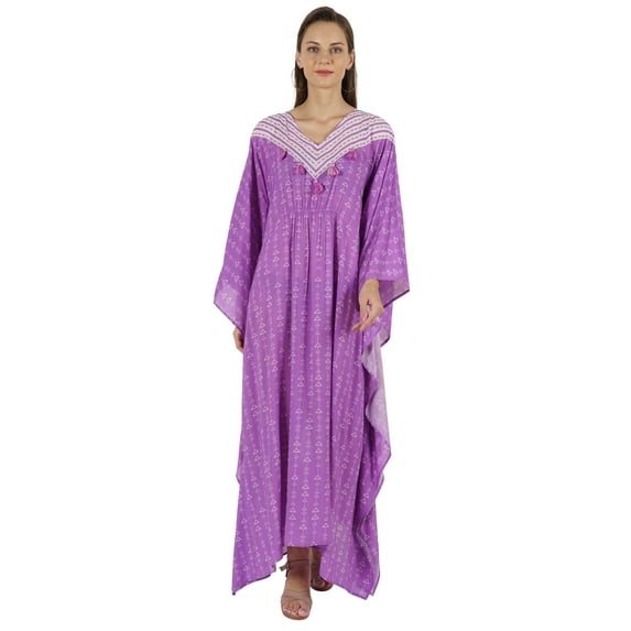 Moomaya Printed Caftan Gown Maxi Dress For Women Beachwear Party Kimono Cover Up Kaftan