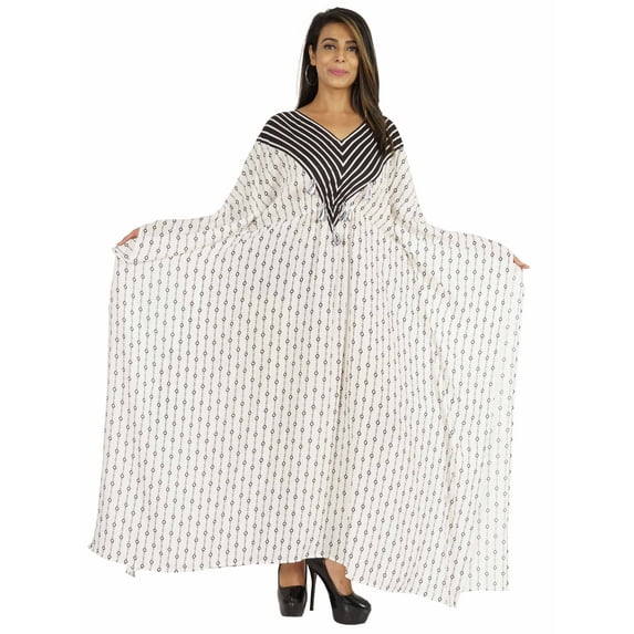 Moomaya Printed Caftan Gown Maxi Dress For Women Beachwear Party Kimono Cover Up Kaftan