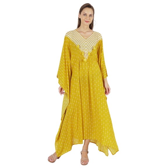 Moomaya Printed Caftan Gown Maxi Dress For Women Beachwear Party Kimono Cover Up Kaftan