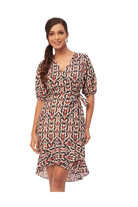 Printed Casual Dresses For Women, V-Neck Asymmetric Summer Wrap Dress