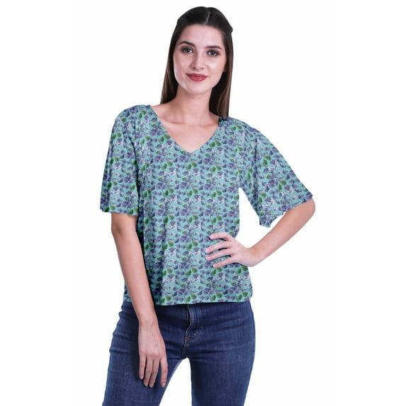 Moomaya Printed Casual Top For Womens V-Neck Summer Top Short Sleeve Blouse T-shirt