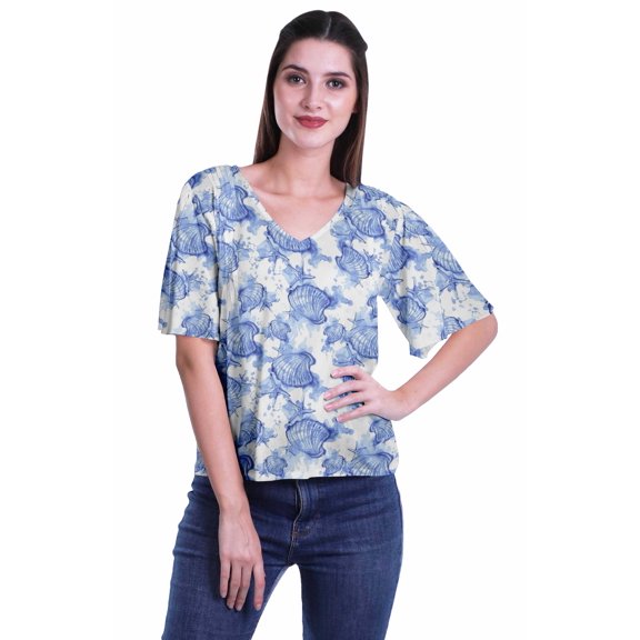Moomaya Printed Casual Top For Womens V-Neck Summer Top Short Sleeve Blouse T-shirt