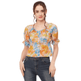 thumbnail image 1 of Moomaya Printed Cinched Waist Top, Half Sleeve Round Neck Retro Tops For Women, 1 of 9